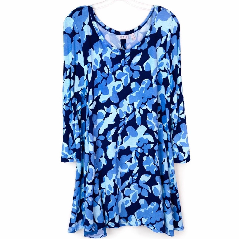 LOGO Lori Goldstein Dress Floral Knit Art To Wear Size XL Pockets